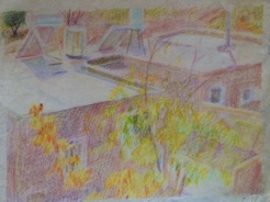 Rooftops with dud
coloured pencils